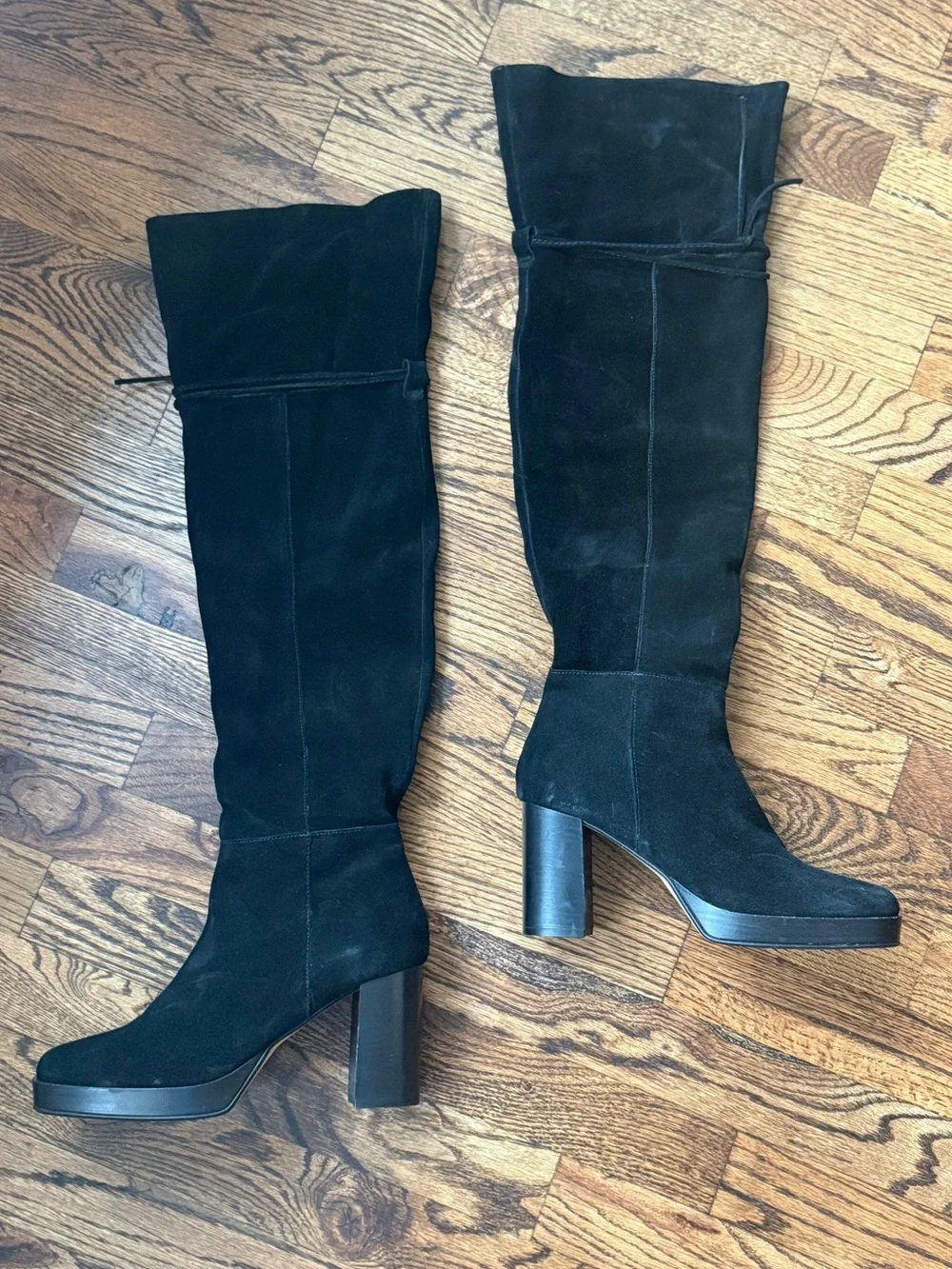 Free People Echo Platform Over The Knee Suede Boots Black 39 8.5